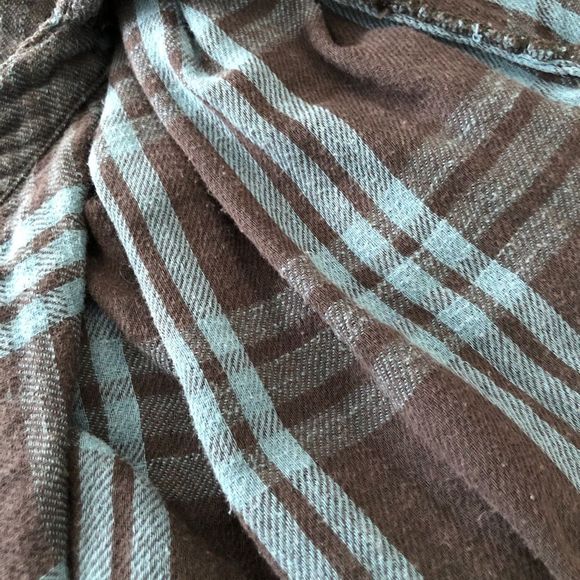 Free People Navy Plaid Flannel Button Down Long Sleeve Shirt Top size XS - Picture 9 of 13